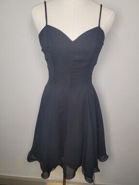 Vintage 90s Hampton Nites Whimsigoth Black Chiffon Mini Dress S 6 Sweetheart LBD